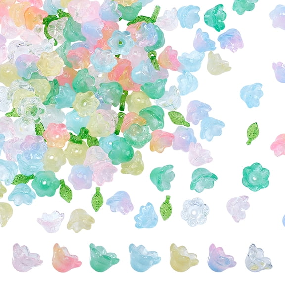 DIY Charms Finding Kit Including Acrylic Leaf Charms Lily Flower Glass Beads Mixed Color 240Pcs/box