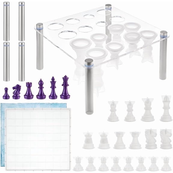 DIY Chess Checkerboard Making Molds Sets For Classic Games with Square 16-Hole Acrylic Chess Holder Display Riser Stands White 34~320x28.5~320mm