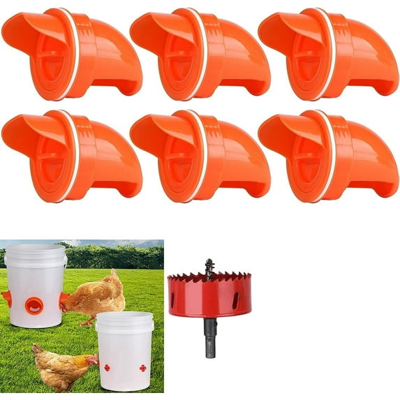 DIY Chicken Feeder Kit - 6pcs Chicken Feeder with Rat Stopper Caps No Waste, for Buckets, Barrels, Bins, Troughs