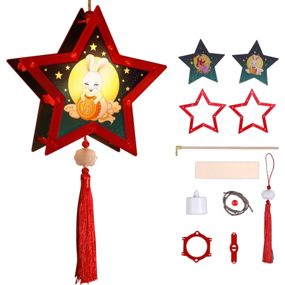 DIY Chinese Lantern Kit Mid Autumn Festival Lantern Craft Set Handmade Decorative Light Up Lantern Material Package for Classroom Family Activity Party Decoration Holiday Celebration Gift
