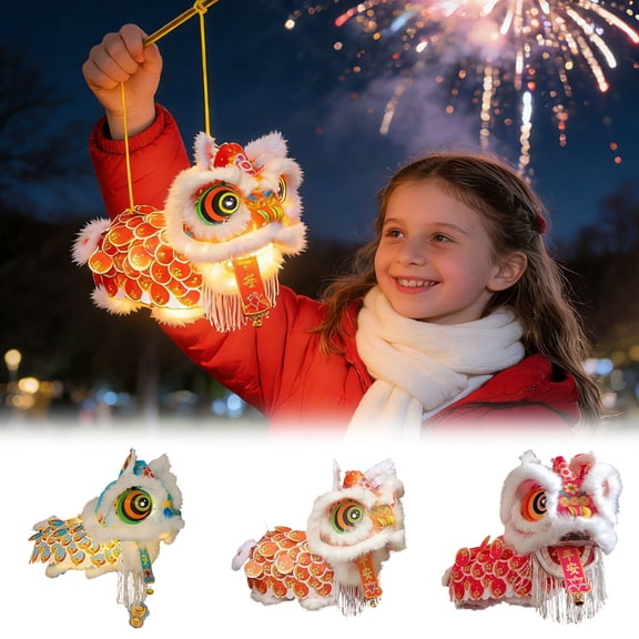 DIY Chinese New Year Lion Dance Lantern, LED Light Handmade Craft Kit for Kids & Adults, Traditional Festival Decor with Hanging Rod for Home & Celebration