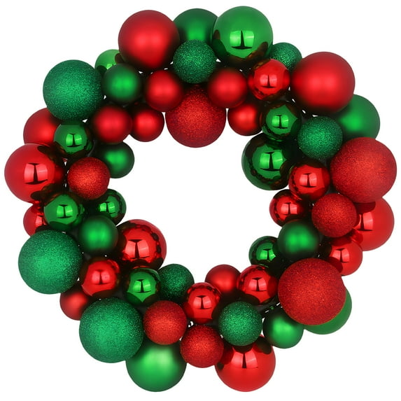 DIY Christmas Ball Wreath, 14 Inch Ball Garland Shatterproof Ball Ornaments Red Green for Front Door Hanging Decoration