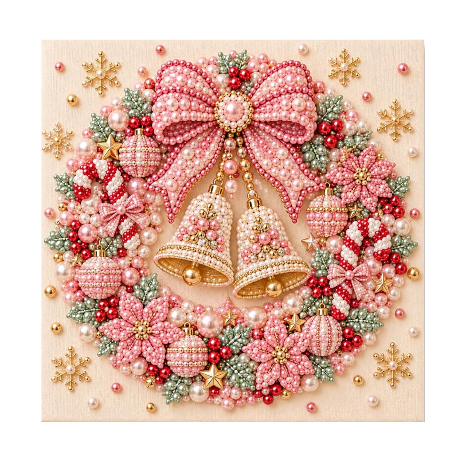 DIY Christmas Bells Wreath Pearl Art Kit, 7.87 by 7.87 Inch Canvas, for ...