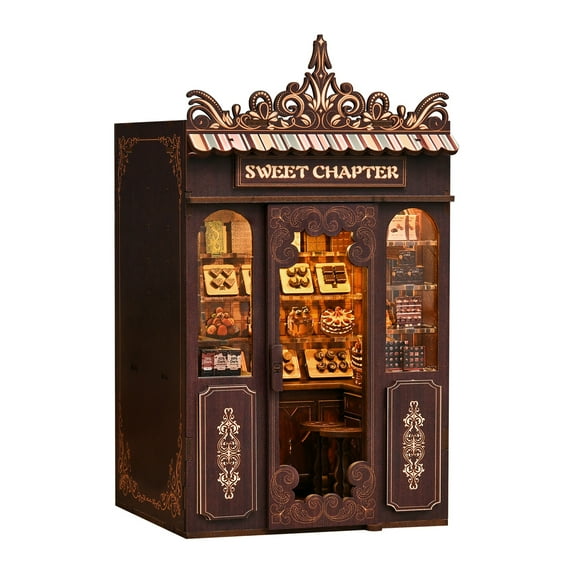 DIY Christmas Book Nook Miniature Kit Wood Bookends Building Model 3D Wooden Puzzle LED Bookend Model