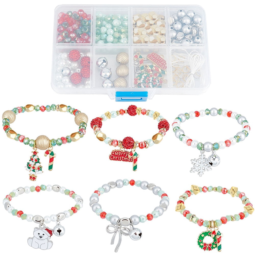 DIY Christmas Bracelet Making Kit Including Rondelle Oval Strawberry CCB Plastic Polymer Clay Rhinestone Glass BeadsMixed Color 275Pcs/box