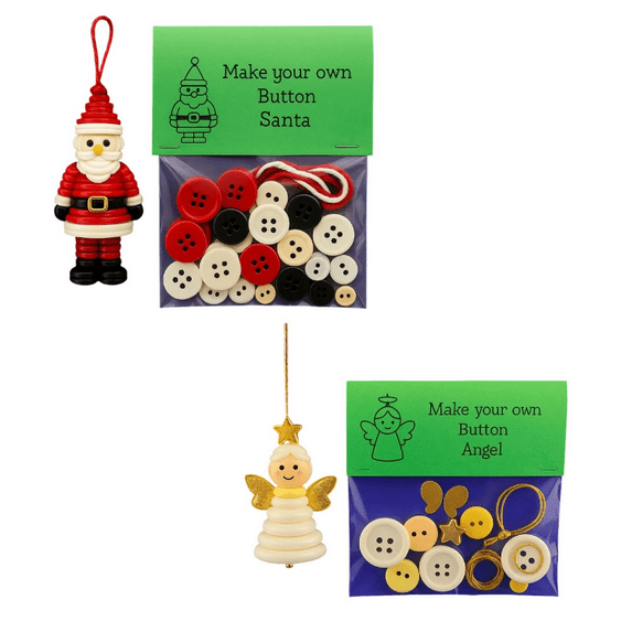 DIY Christmas Button Ornament Making Set DIY Craft Buttons Kit with Christmas Santa Claus & Angel, Gifts for Xmas Tree Hanging Decorations Outdoor Christmas Decorations (Santa Claus,Angel)