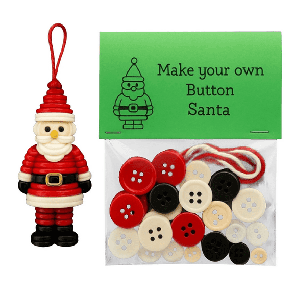 DIY Christmas Button Ornament Making SetFun Holiday Decorations for All Ages, DIY Craft Buttons Kit with Christmas Snowman/Santa/Angel, Gifts for Xmas Tree Hanging Decorations