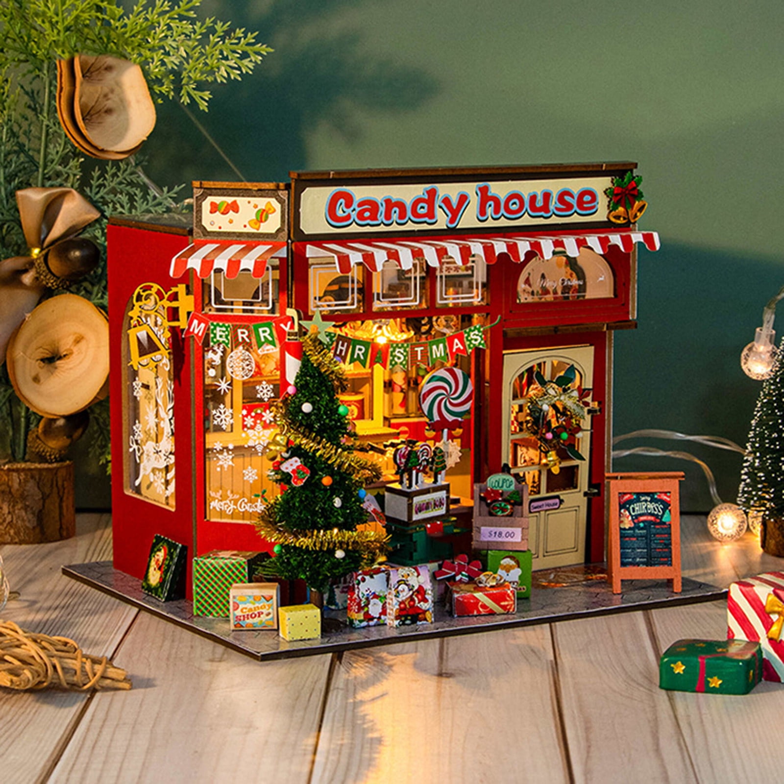 ドールハウス　ハンドメイド1/12 NO.85　✩Christmas✩ DIY Christmas Candy House Kit – Handmade Assembled Wooden
