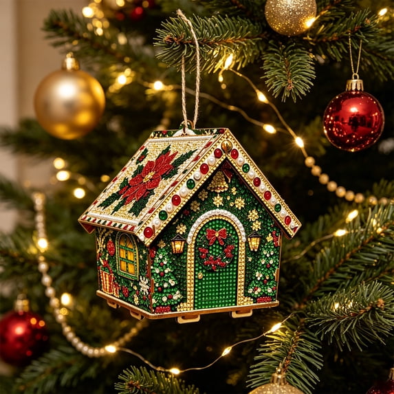 DIY Christmas Candy House Ornament Kit, Handmade Rhinestone Gingerbread House Craft, Festive Tabletop Home Decor, Holiday Art Gift