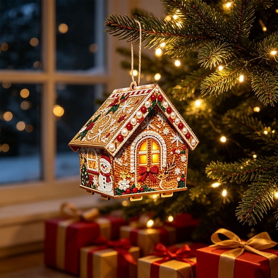 DIY Christmas Candy House Ornament Kit, Handmade Rhinestone Gingerbread House Craft, Festive Tabletop Home Decor, Holiday Art Gift