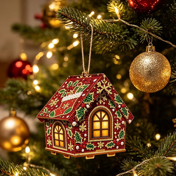 DIY Christmas Candy House Ornament Kit, Handmade Rhinestone Gingerbread House Craft, Festive Tabletop Home Decor, Holiday Art Gift