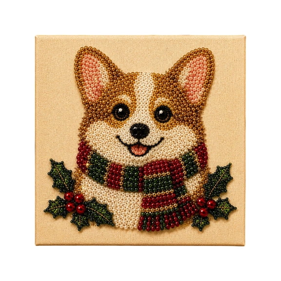 DIY Christmas Corgi Pearl Diamond Painting Art Kit, Easy Operation Holiday Craft Project for Beginners with Clear Grid Guide