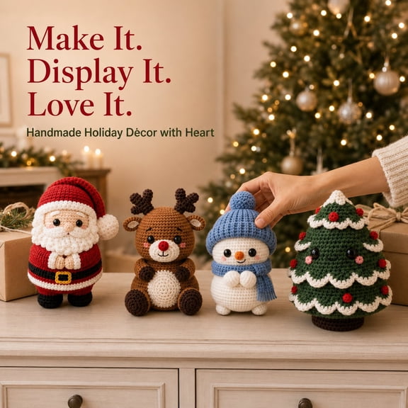 Christmas Crochet Doll Kit DIY Amigurumi Craft Set, Handmade Holiday Decor Gift for Adults Teens with Santa Reindeer Snowman