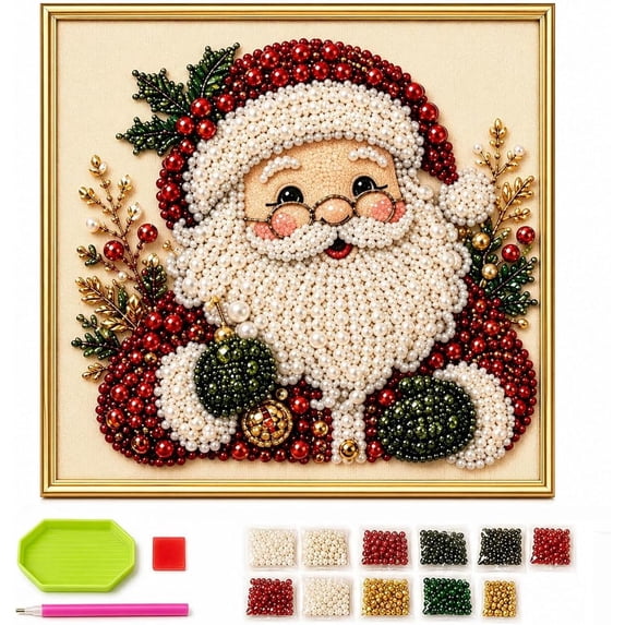 DIY Christmas Diamond Art with Frame,7.87 X 7.87 IN Xmas Pearl Beads Craft, Christmas Ornaments for Adults, Relaxing & Beginner-Friendly Pearl Diamond Painting Hanging Kit for Home Wall Decor,Santa
