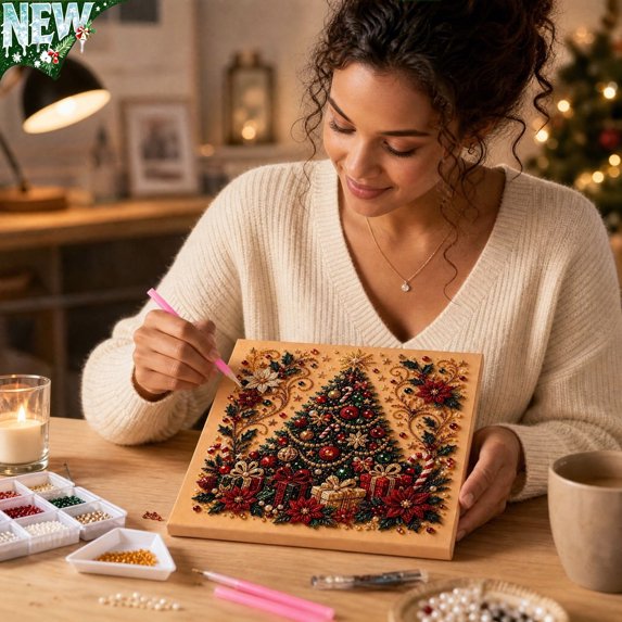 DIY Christmas Diamond Art Kit for Adults Beginner,Christmas Pearl Beads Art Craft Gemstone Diamond Dots Beads Handmade Xmas Pearl Art Kit Hanging Ornaments Painting Kit Gift Home Wall Mantel Decor