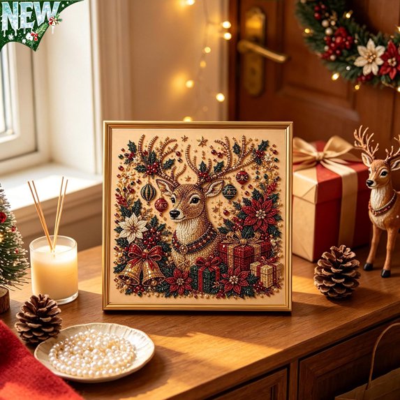DIY Christmas Diamond Art Kit for Adults Beginner,Christmas Pearl Beads Art Craft Gemstone Diamond Dots Beads Handmade Xmas Pearl Art Kit Hanging Ornaments Painting Kit Gift Home Wall Mantel Decor