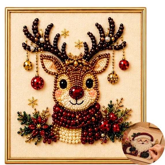 DIY Christmas Diamond Art Kits for Adults,Diamond Painting Kit With Frame, DIY Home Decor Wall Art, Beginner DIY Seasonal Party Gift 3D Pearl Sparkle