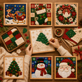 thumbnail image 1 of DIY Christmas Fabric Art Painting Kit, 3D Christmas Fabric Poke Art Kit with Frame & Tools, No-Sew Kinusaiga Style Holiday Craft for Adults, Beginners, Xmas Wall Decor Gift, 7.87 x 7.87 in, 1 of 7