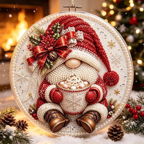 DIY Christmas Gnome Diamond Art Ornament Kit - Hanging Wall Decor for Adults, Festive Indoor Christmas Decoration & Easy Craft Kit