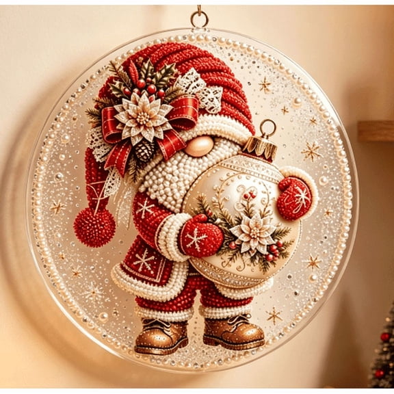 DIY Christmas Gnome Pearl Diamond Painting Art Kit with Frame, Christmas Pearl Beads Art Craft for DIY Lover Beginner for Home Wall Decor, Healing Stress-Relieving.D