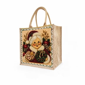 DIY Christmas Grandmother Pearl Painting Tote Bag, Reusable Festive Shopping Shoulder Pouch, Craft Organizer for Holiday Season