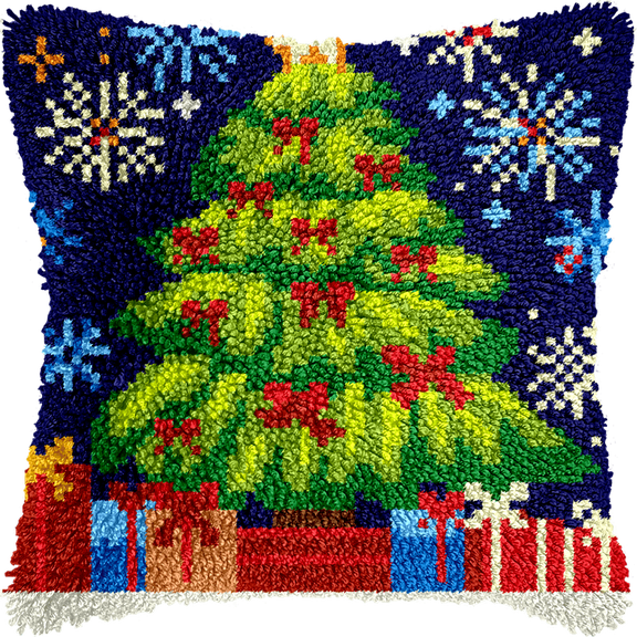 DIY Christmas Latch Hook Pillow Kit, Tree Design Holiday Craft,17x17 inch