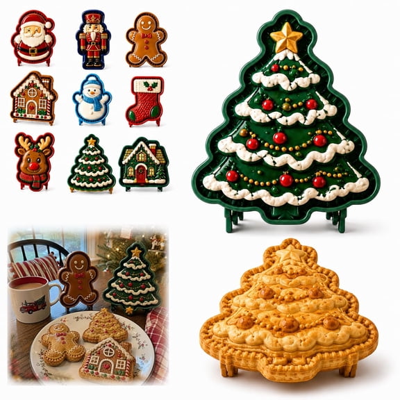 DIY Christmas Mini Pie Molds Baking Reusable Embossed Hand Baking Molds Holiday Mini Pie Molds for Baking with Santa, Snowman, Reindeer, Holiday Mini Pies Maker for Fruit Desserts