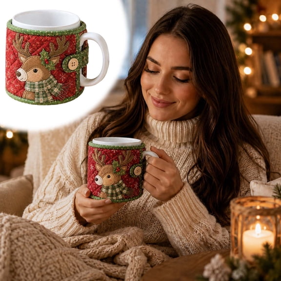 DIY Christmas Mug Cozy Kit, Quilted Holiday Cup Sleeve Craft Project for Beginners, Handmade Coffee Cup Cover with Seasonal Design for Christmas Gifts, Home Decor and Crafting