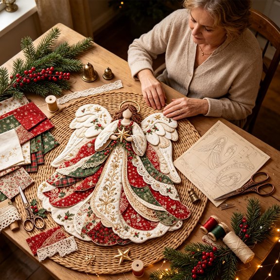 DIY Christmas Patchwork Craft Kit, Handmade Angel Ornament, for Adults and Beginners, Holiday Craft Gift