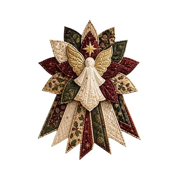 DIY Christmas Patchwork Kit (Angel) - 9.8-11.8in Fabric Wreath Ornament for Door, Wall & Holiday Crafting