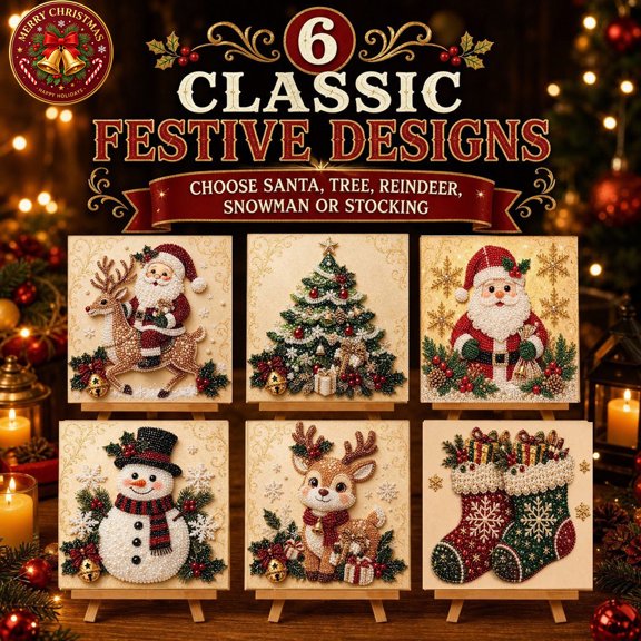 DIY Christmas Pearl Bead Art Kit for Beginners, Holiday Mosaic Craft Set with Canvas, Plastic Beads, Applicator Pen, Wax, Sorting Tray, Instructions & Photo Frame, Family DIY Wall Art Holiday Gift