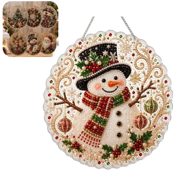 DIY Christmas Pearl Diamond Art Hanging Ornament Kit, 6 Pcs 2D Flat Beaded Art Pendant Set, Christmas Tree Hanging Decor Craft Kit for Holiday Home Decor Gift E