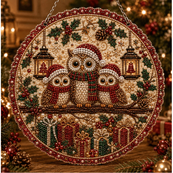 DIY Christmas Pearl Diamond Art Hanging Ornament Kit, Premium Durable Acrylic Board Rhinestone Pearl Bead DIY Kit for Year‑Round Christmas Keepsake Decor