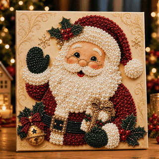 DIY Christmas Pearl Diamond Art Kit with Frame, 8 x 8 Inch 3D Bead Painting Craft Set for Adults and Beginners, Christmas Pearl Diamond-Painting Kits for Holiday Canvas Wall Decor Gift