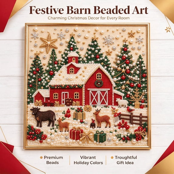 DIY Christmas Pearl Diamond Art Kit with Frame, 3D Pearl Bead Painting for Christmas Wall Decoration