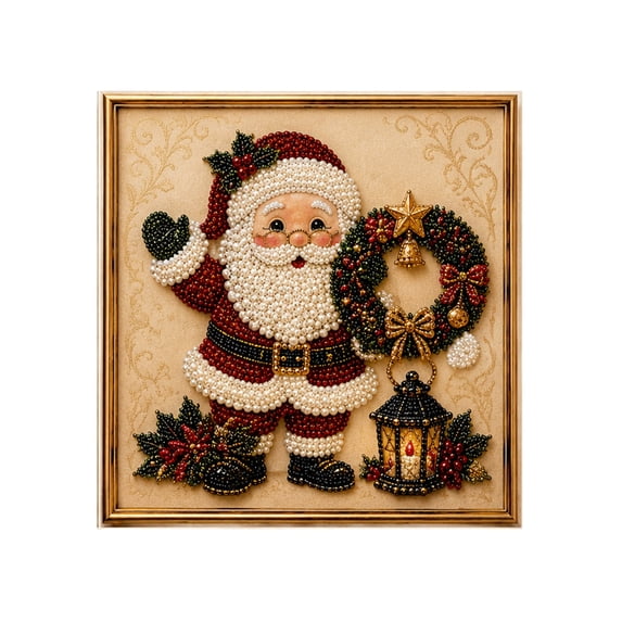 DIY Christmas Pearl Diamond Art Painting Art Kit with Frame, Cute 3D Christmas Pearl Beads Art Craft for Adults Beginner, Holiday Christmas Wall Decor, Healing Stress-Relieving