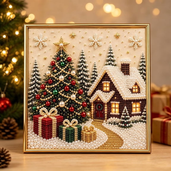 DIY Christmas Pearl Diamond Art Painting Kit 20x20cm, #C Christmas Diamond Art Kits Gift for Women Men Beginner, Cute Pearl Wall Art Decor Classic Designs to Walls, Shelves, Tabletop