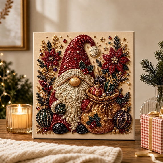 DIY Christmas Pearl Diamond Art Painting Kit, Christmas Gnome Pearl Beads Art Craft for Adults Beginner, Winter Holiday Christmas Wall Decor(A)