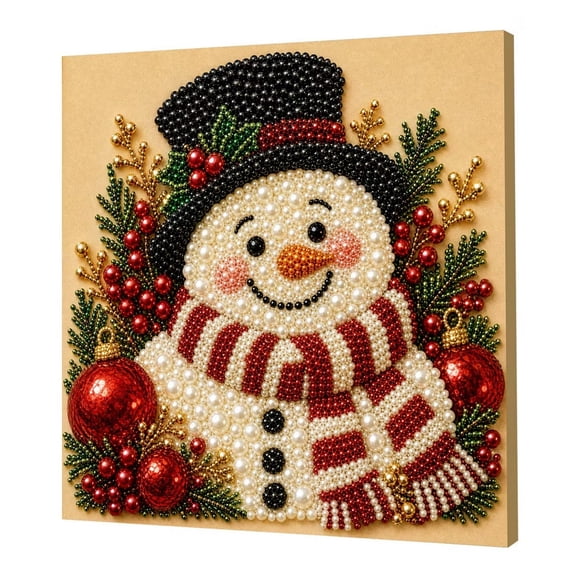 DIY Christmas Pearl Diamond Art Painting Kit ,Snowman Pattern Pearl Beads Art Craft for Adults Beginner for Home Wall Holiday Decor(No Frame)
