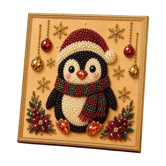 DIY Christmas Pearl Diamond Art Painting Kit with Frame ,Penguin Pattern Pearl Beads Art Craft for Adults Beginner for Home Wall Holiday Decor