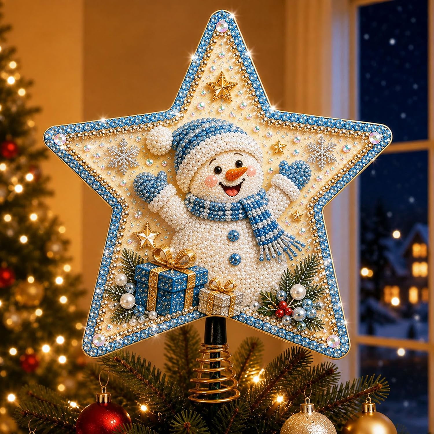 Christmas Tree Raft DIY Christmas Pearl Diamond Art Star Tree Topper Kit, 7.87 Inch Angel ...