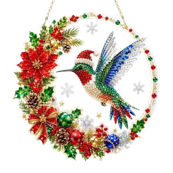DIY Christmas Pearl Diamond Hanging Ornament Kit, Acrylic Christmas Pearl Beads Painting Suncatcher Kit for Adults & Beginners, Gemstone Diamond Dots Beads Painting for Home Wall Decor