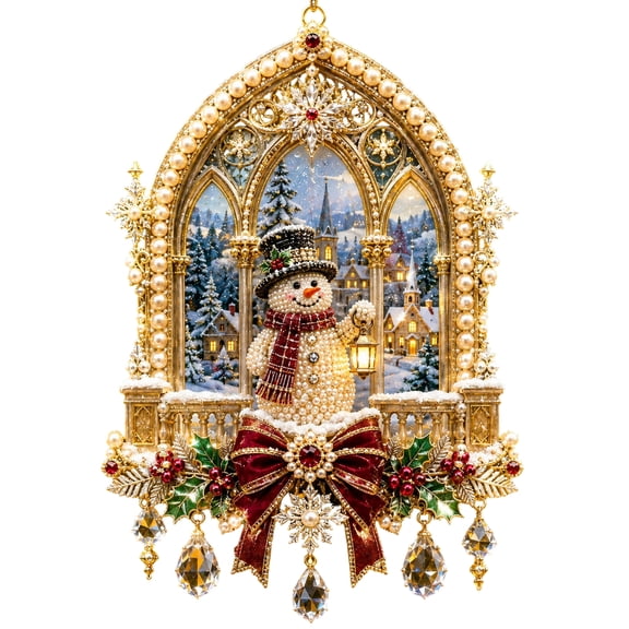 Christmas Snowman Acrylic Hanging Ornament, 2D Acrylic Christmas Pearl Beads Painting Suncatcher, Decorative Snowman Christmas Acrylic Hanging Pendant for Home Wall Decor