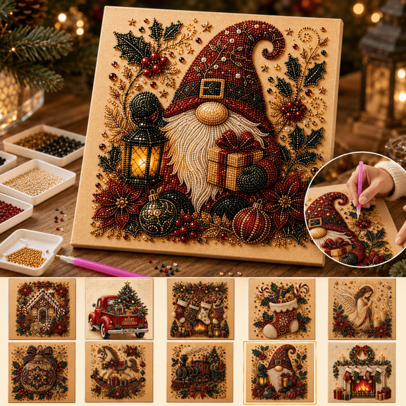 DIY Christmas Pearl Diamond Painting Art Kit, 3D Pearl Beads Art Craft for Adults Beginners, Holiday Diamond Painting Wall Decor with Frame, Multiple Sizes Available