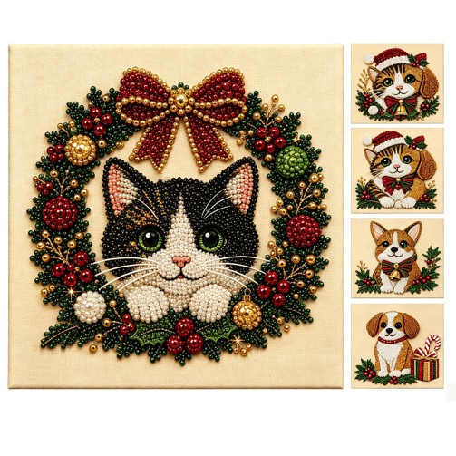 DIY Christmas Pearl Diamond Painting Art Kit , 3D Textured Pearl Bead Diamond Dots Craft, Complete Supplies for Adult Beginners, Fun Family Christmas Activity, Wall Art Decor