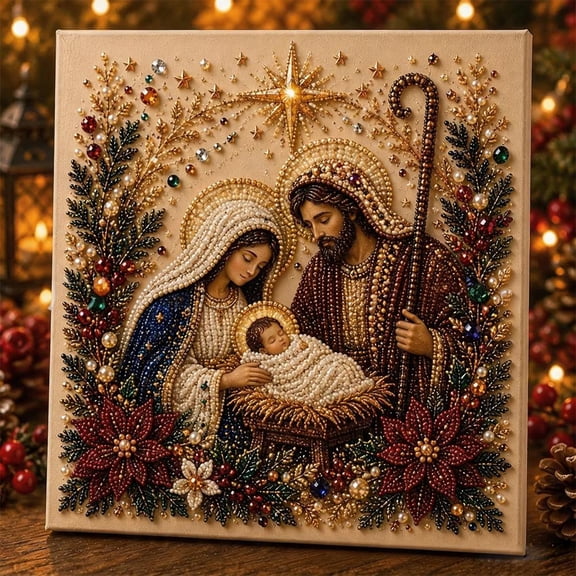 DIY Christmas Pearl Diamond Painting Art Kit, 7.87-Inch Acrylic 3D Bead Craft for Adults Beginners, Holiday Wall Art, Home Decor and Handmade Gift