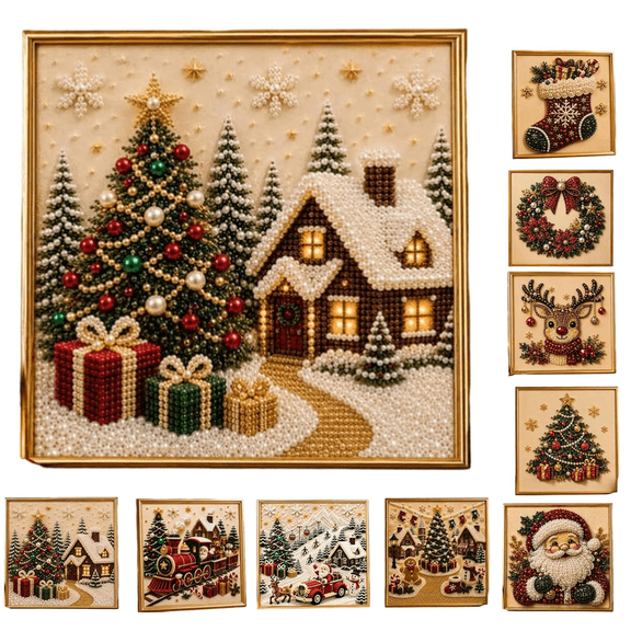 DIY Christmas Pearl Diamond Painting Art Kit, Christmas Pearl Art Kits for Adults & Beginner, 3D Diamond Art for Home Wall Decor A