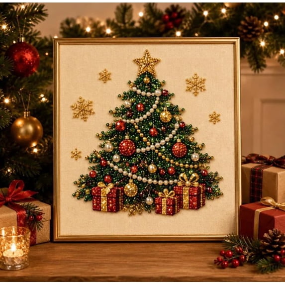 DIY Christmas Pearl Diamond Painting Art Kit , Christmas Pearl Beads Art Craft for Adults Beginner, Gemstone Diamond Dots Beads for Home Wall Decor, Healing Stress-Relieving