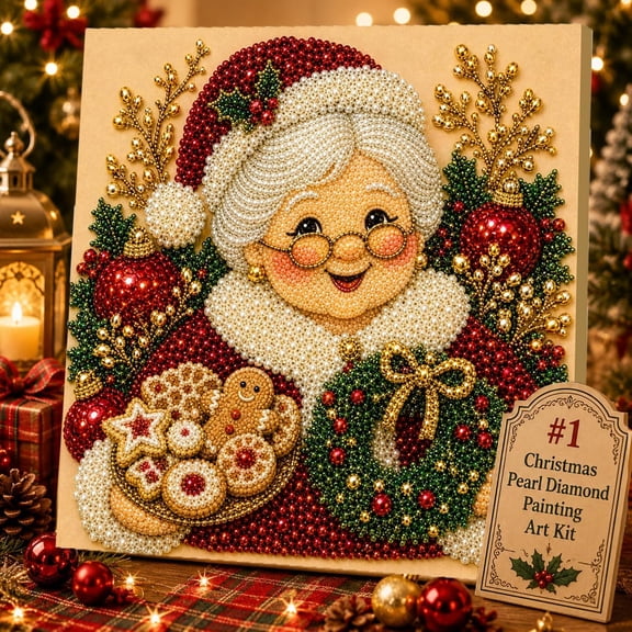 DIY Christmas Pearl Diamond Painting Art Kit, Christmas Pearl Beads Art Craft for Adults Beginner, Gemstone Diamond Dots Handmade Painting Kit for Home Wall Decor