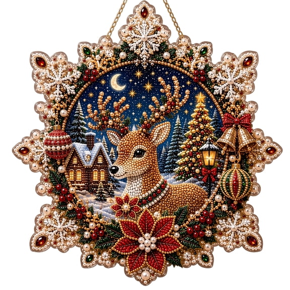 DIY Christmas Pearl Diamond Painting Art Kit, Christmas Pearl Beads Art Craft for Adults & Beginners, Gemstone Diamond Dots Beads Painting for Home Wall Decor